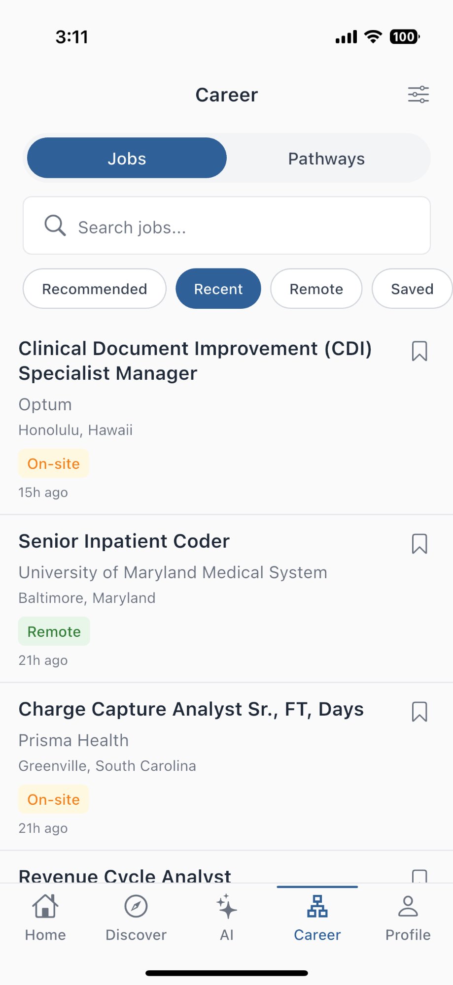 Job board with curated healthcare data jobs